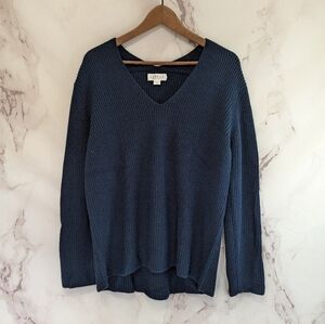 Anthropologie Sweater Womens Small Blue Wool Blend V Neck Velvet Graham Pullover